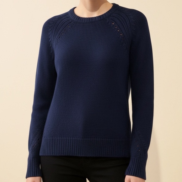 J.CREW NWOT Navy Blue Women's Sweater pointelle -knit layer preppy - Picture 5 of 12